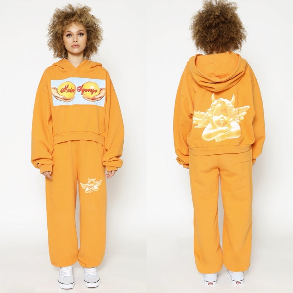 Boys Lie Orange Cozy Hoodie & Sweatpants Set with Angel Graphic